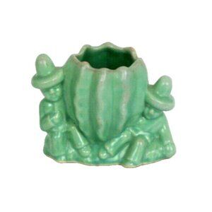 McCoy Cactus Cowboys Planter Mint Green Boho Southwestern 3-1/4" Tall